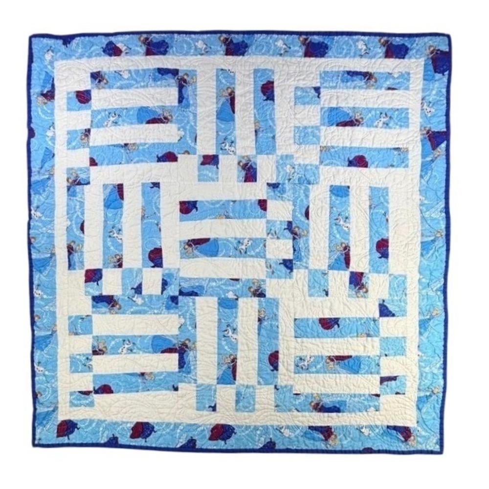 Disney Frozen Handmade Quilt Anna Elsa Olaf Patchwork Blue White 36x35 Kids Bed